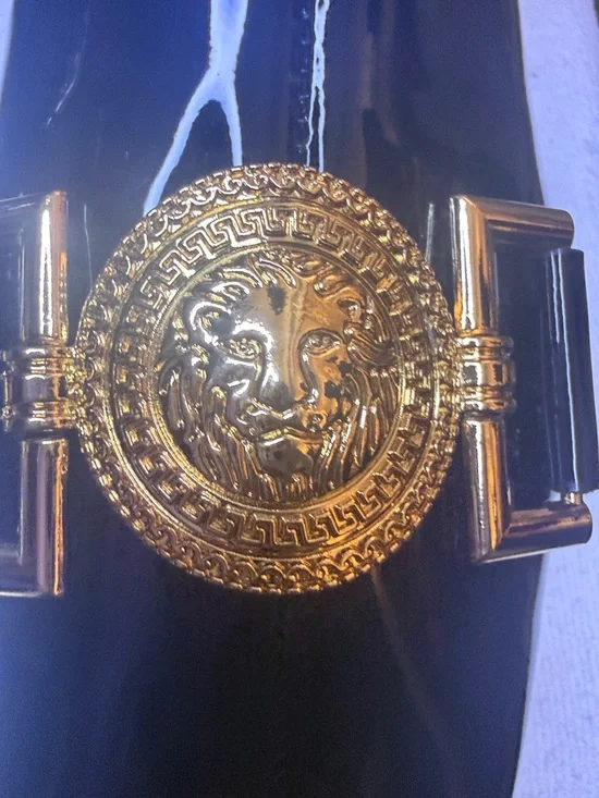 Jeffrey Campbell Black Patent Over-the-Knee Boots with Gold Medallion - Picture 3 of 7